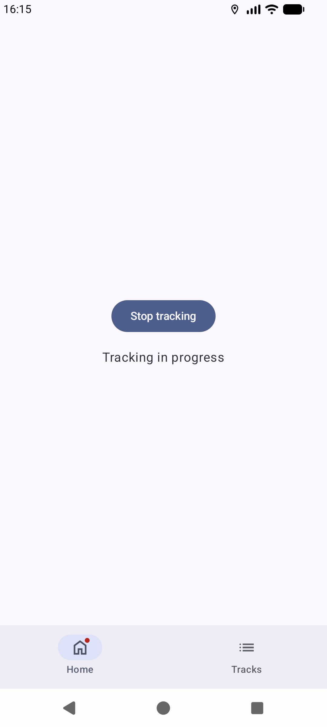 Screenshot of the home page when tracking